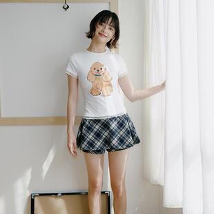 PSO Brand女装弹力可爱可卡拼接蕾丝短袖T恤修身短款夏日漂亮上衣