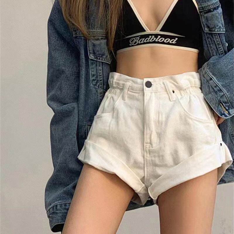白色牛仔短裤女2025新款爆款夏复古辣妹高腰卷边大码显瘦超短热裤