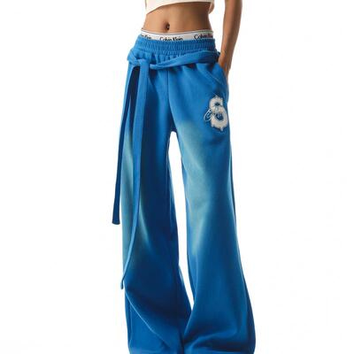 CTB啤酒队长 美式水洗渐变运动裤卫裤女宽松垂感抽绳渐变弯刀裤潮