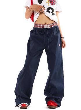 0123Start 双腰头格子拼接假两件休闲裤男女美式复古运动工装裤潮