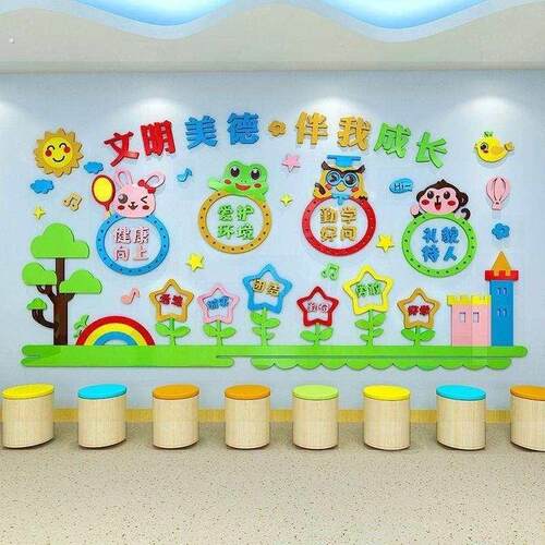 幼儿园文明礼仪立体墙贴纸托管班教室班级楼梯墙面装饰亚克力环创