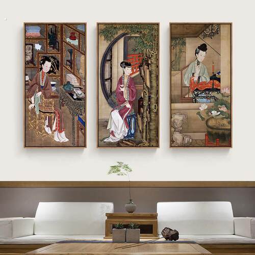 雍正十二美人图古风美女装饰画古代宫廷仕女图挂画新中式客厅壁画