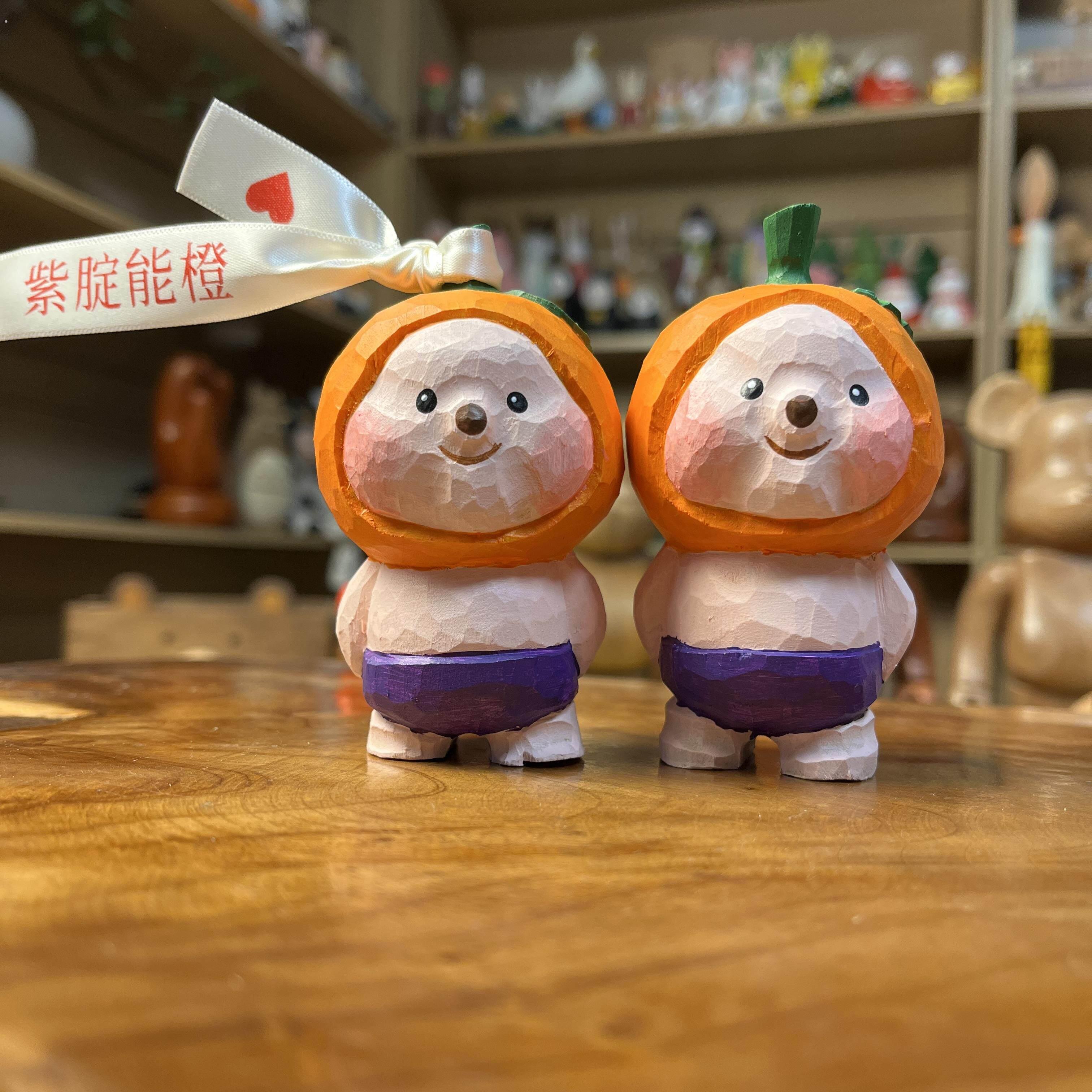 紫腚能橙可爱橙子摆件实木桌面柜台办工作摆件上岸礼物纯手工木雕