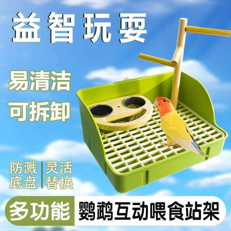 新款挂式高围边阶梯互动站架底座玄凤牡丹虎皮防溅鹦鹉互动平台