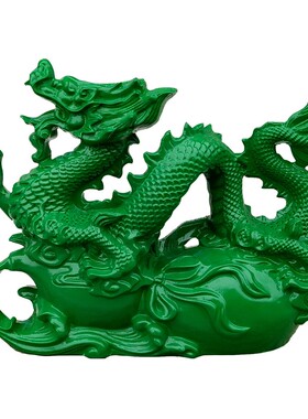 实木绿色龙摆件木质生肖青龙木头雕刻辰龙纯木整料车载工艺品摆件