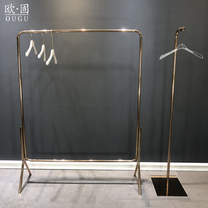 不锈钢女装服装店展示架高端玫瑰金镜面组合挂衣架落地式中岛货架