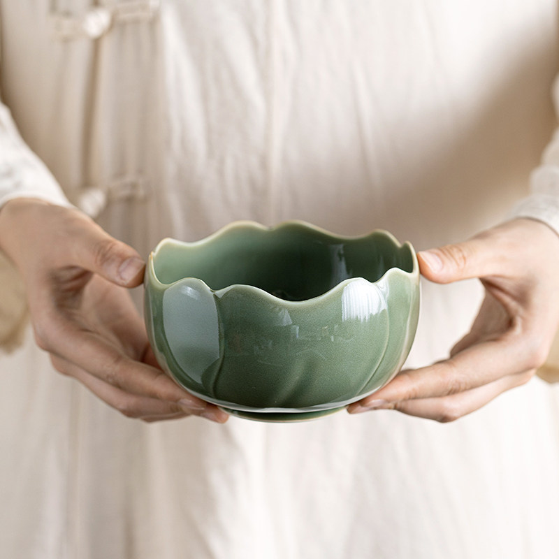 叶屿 越青莲瓣小建水陶瓷功夫茶具茶洗杯洗茶点盘中式果盘茶渣缸