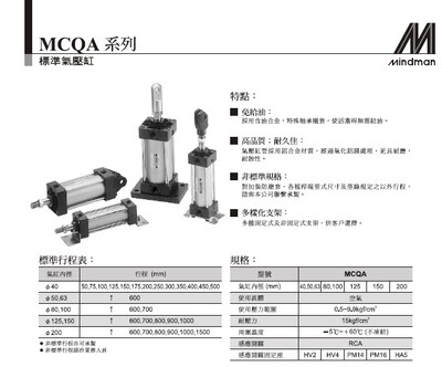 台湾金器MINDMAN标准气缸 MCQA-11-63-75M-LB .