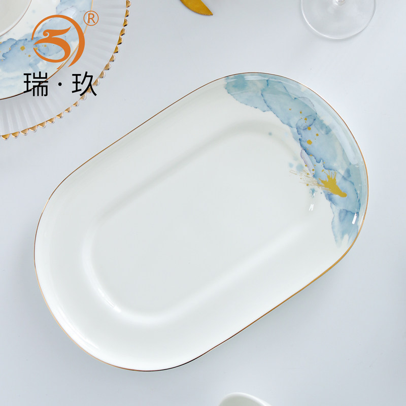 骨瓷鱼盘12英寸陶瓷大鱼盘子深盘餐具盘碟子深鱼盘加大加长全鱼盘