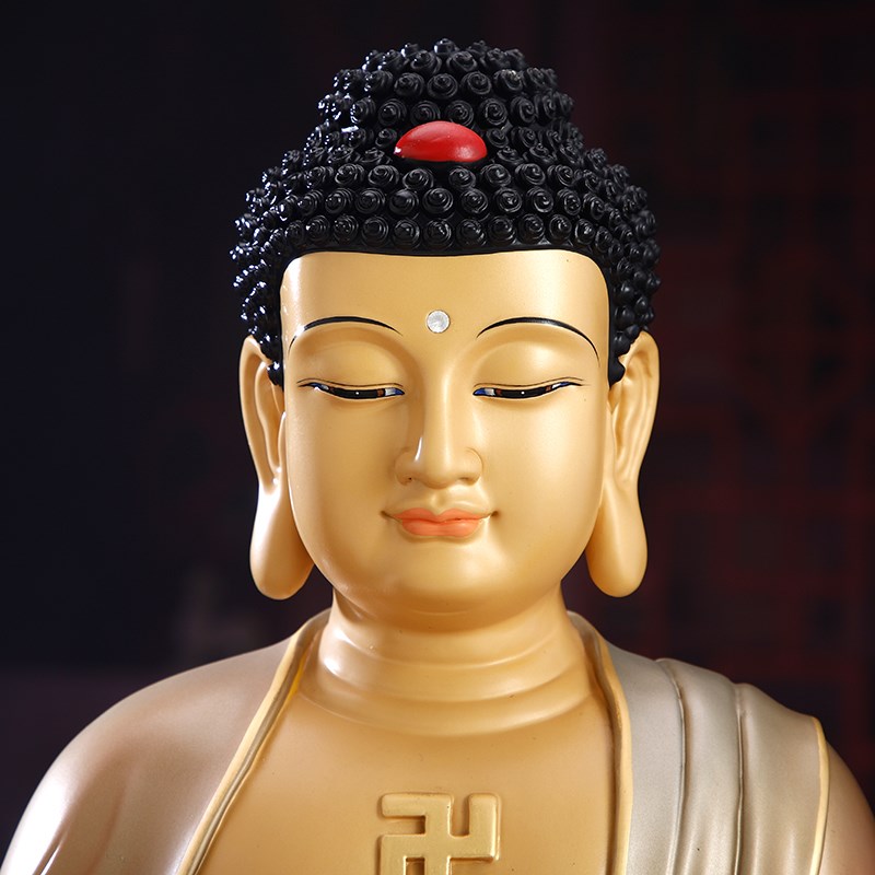 纯铜释迦牟尼佛像摆件家用供奉药师佛阿弥陀佛彩绘释迦摩尼佛坐像