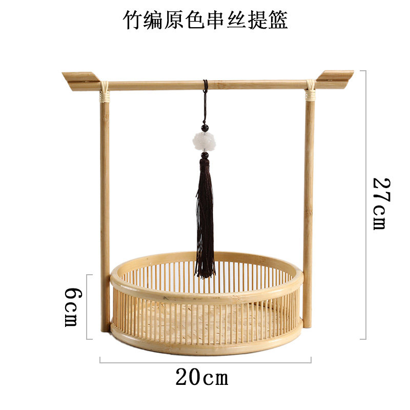 手工竹编创意点心篮果篮零食篮子手提篮茶具收纳篮圆形复古竹制品