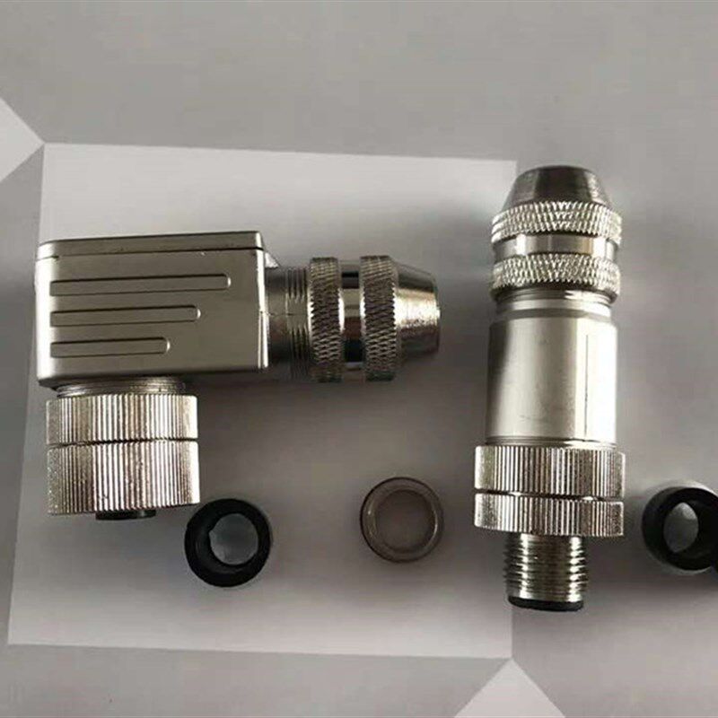 M12连接器防水航空插头传感器4芯5芯8芯弯直头金属外壳屏蔽接头