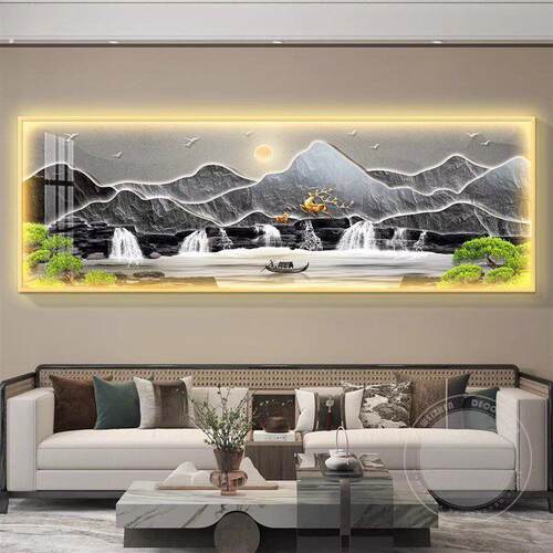 热销旭日东升客厅挂画山水画靠山图沙发背景墙装饰画现代轻奢大气