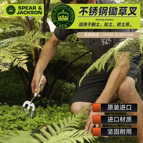SPEAR & JACKSON小叉子不锈钢三齿家用绿植物盆栽户外花园松土