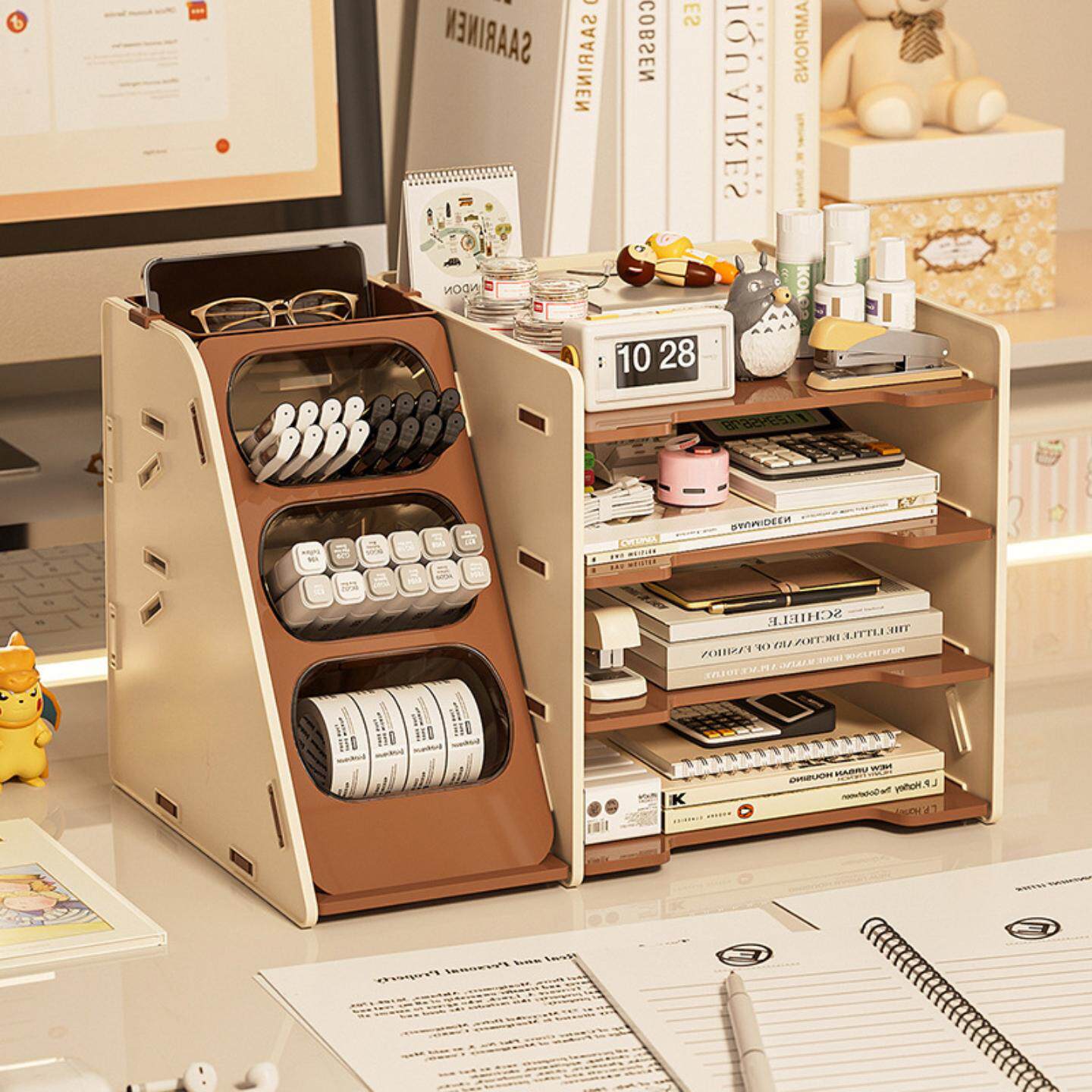 桌面收纳盒学生文件收纳柜文具书本整理架办公桌文件笔筒置物架子