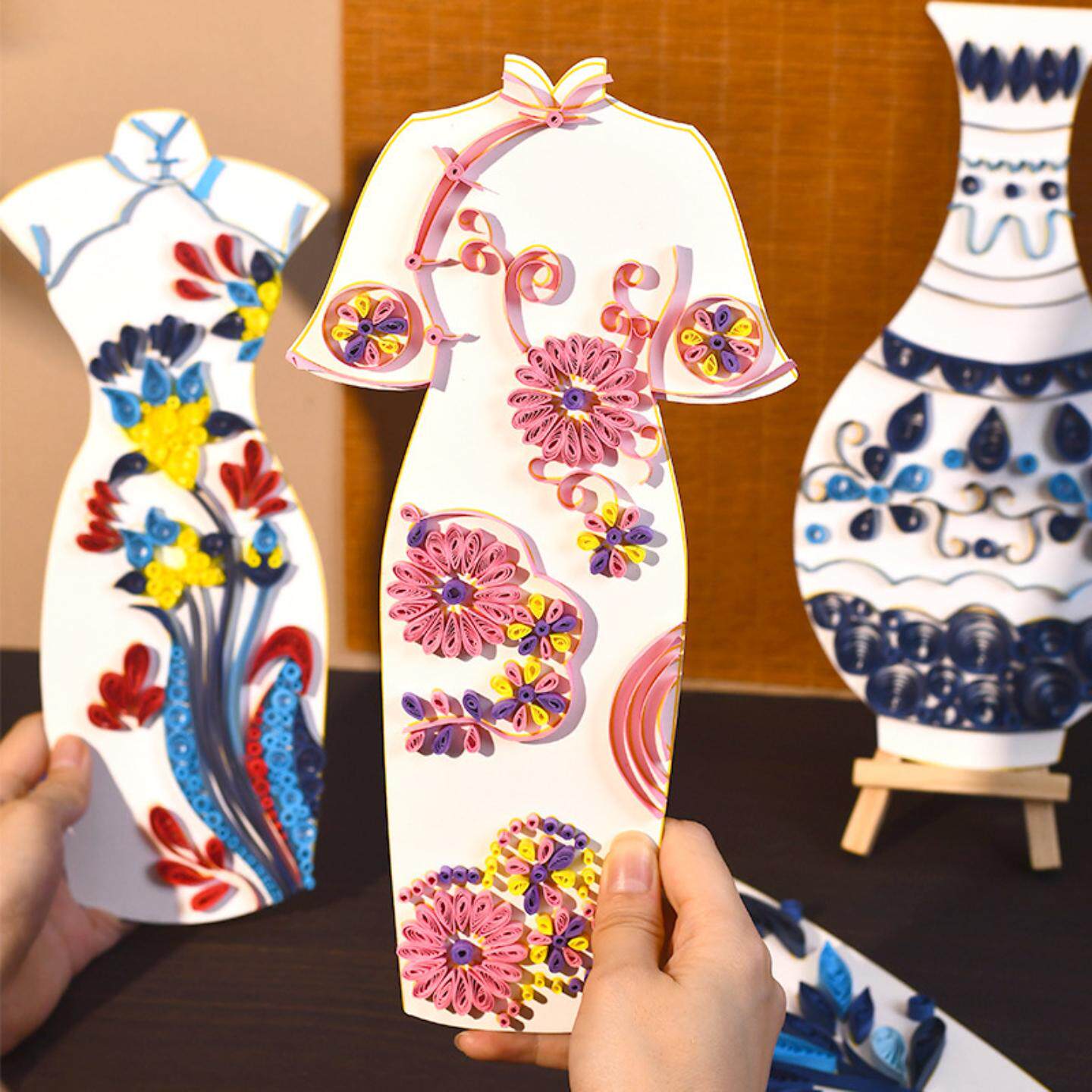 母亲节中国风旗袍书签衍纸材料包中国风创意礼物沙龙活动折纸/手工纸