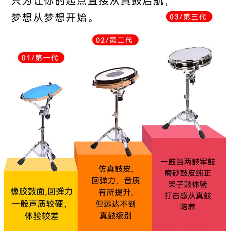 新款12寸哑鼓垫套装真鼓手感儿童初学架子鼓练习器双面打击鼓板