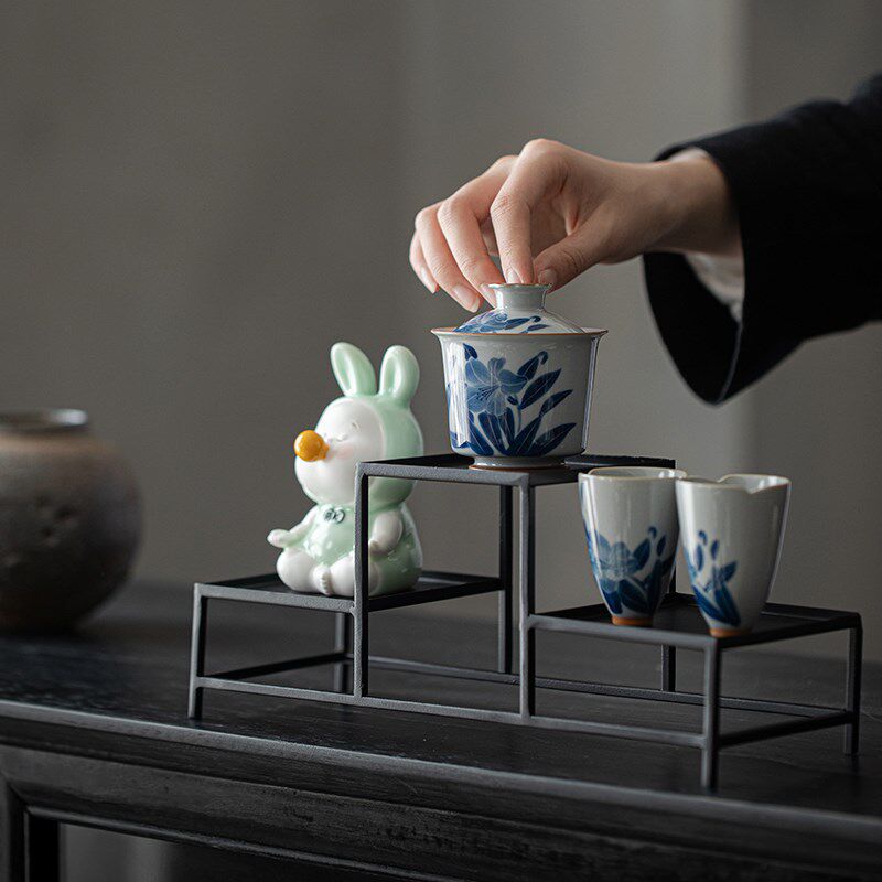 铁艺茶具展示架置物架 手工铁茶具茶杯茶壶收纳架博古架杯架摆件