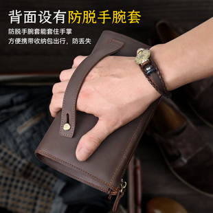 手拿包男士真皮长款拉链钱包休闲手工复古头层牛皮手机抓包手包潮