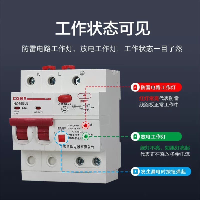 防雷漏电广东南洋电器浪涌保护器家用总闸开关要接接地线断路器22