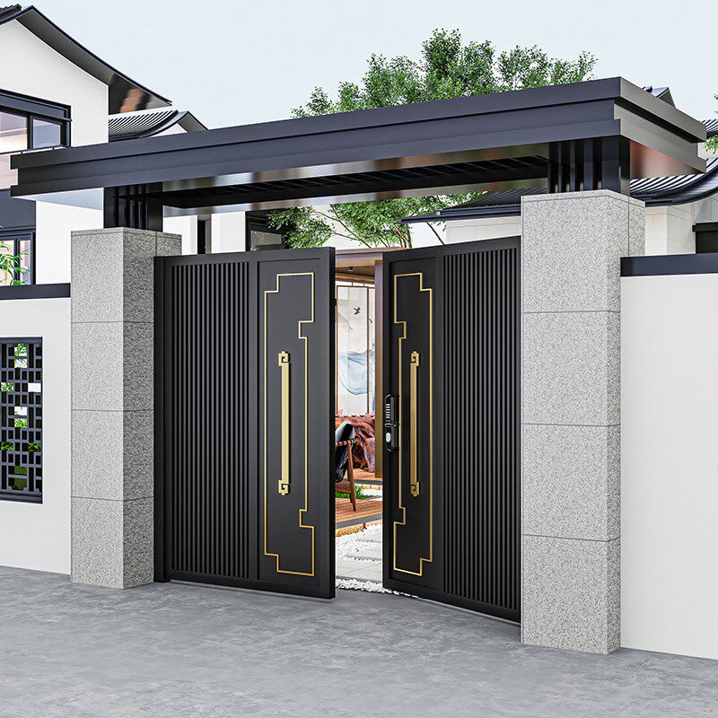 铝合金别墅庭院大门户外铁艺门头农村自建房院子大门双开电动门楼