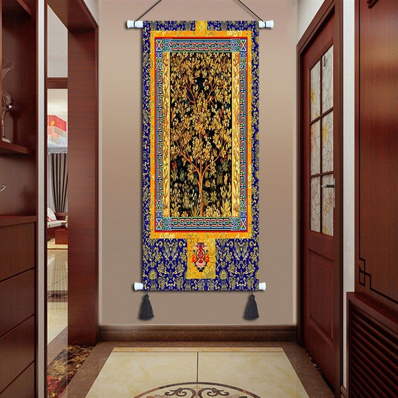 中式民族风贵族挂画布艺招财进宝发财树挂毯客厅玄关装饰画背景布