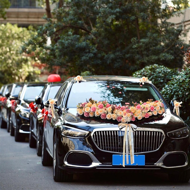 主婚车装饰车头花卡布奇诺大V花车结婚头车2025布置车队拉花全套