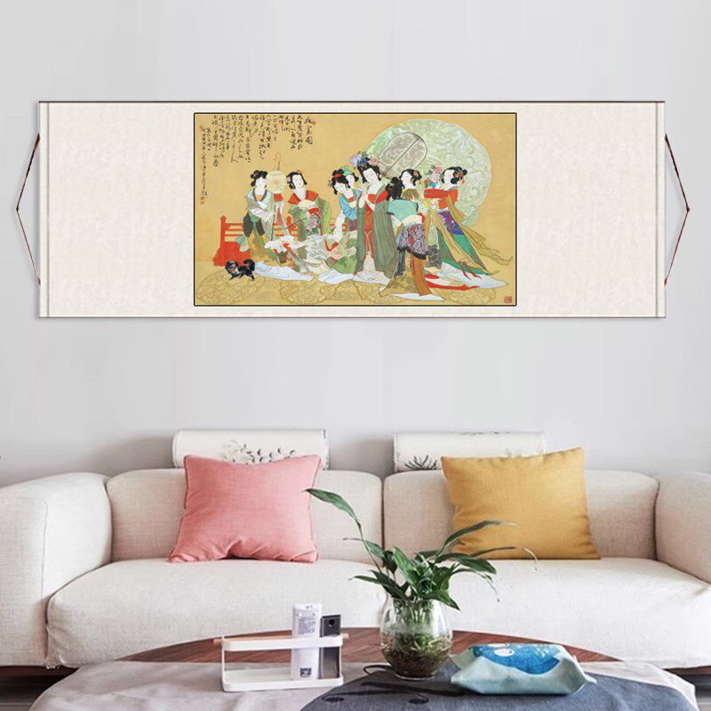 仕女图丝绸画绢画 客厅装饰画人物挂画布艺装饰玄关挂画飞天女