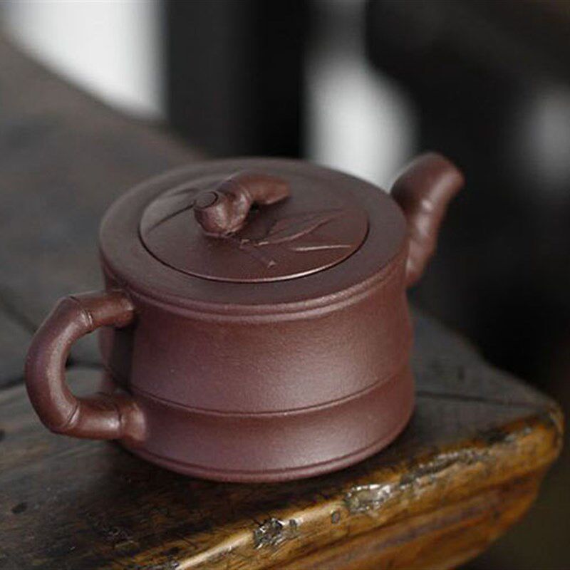王兆春90CC双节竹段壶迷你小花壶宜兴手工紫砂壶家用茶壶原矿紫泥