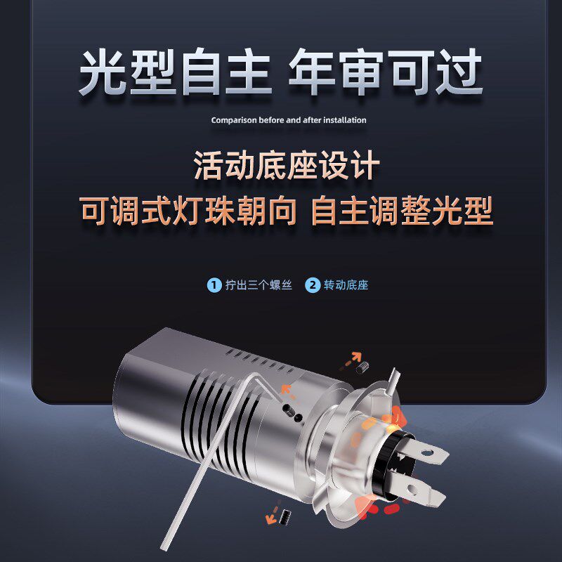 摩托车电动车踏板车改装大灯led灯泡超亮车灯两爪三爪H4透镜大灯