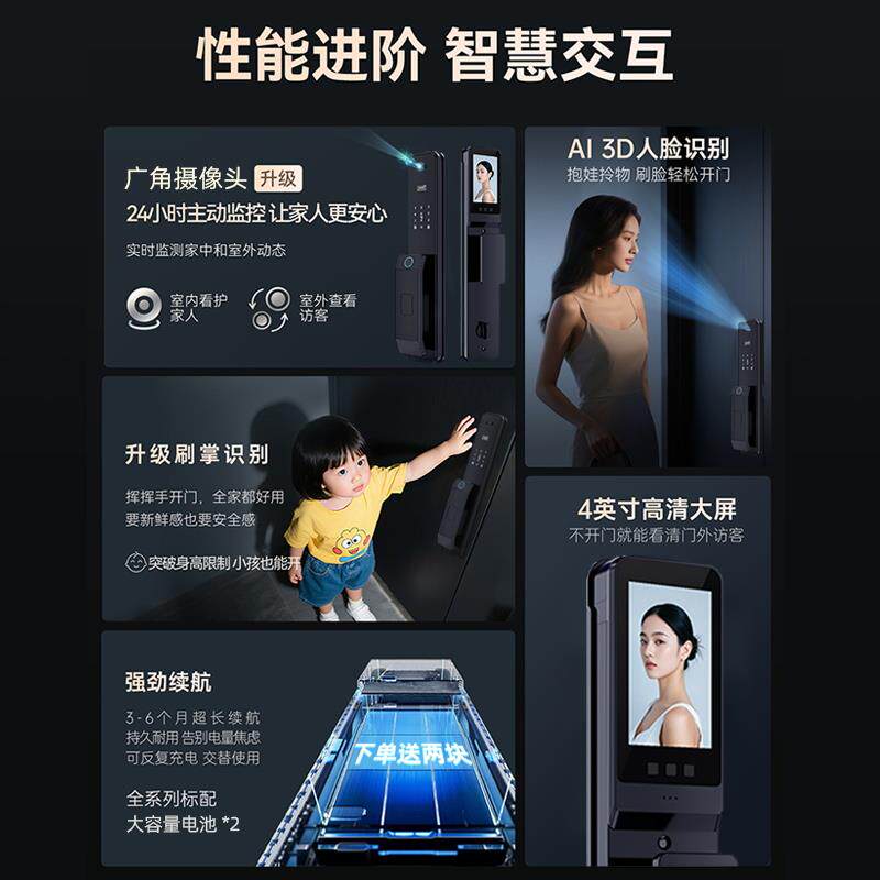 别墅大门电子锁双门对开门智能门锁指纹密码锁家用门锁带摄像头