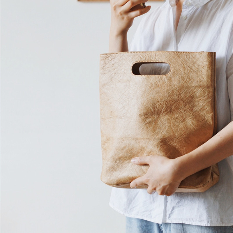 复古休闲文艺褶皱杜邦纸防水洗撕不烂牛皮纸女式手提手拿包可定制
