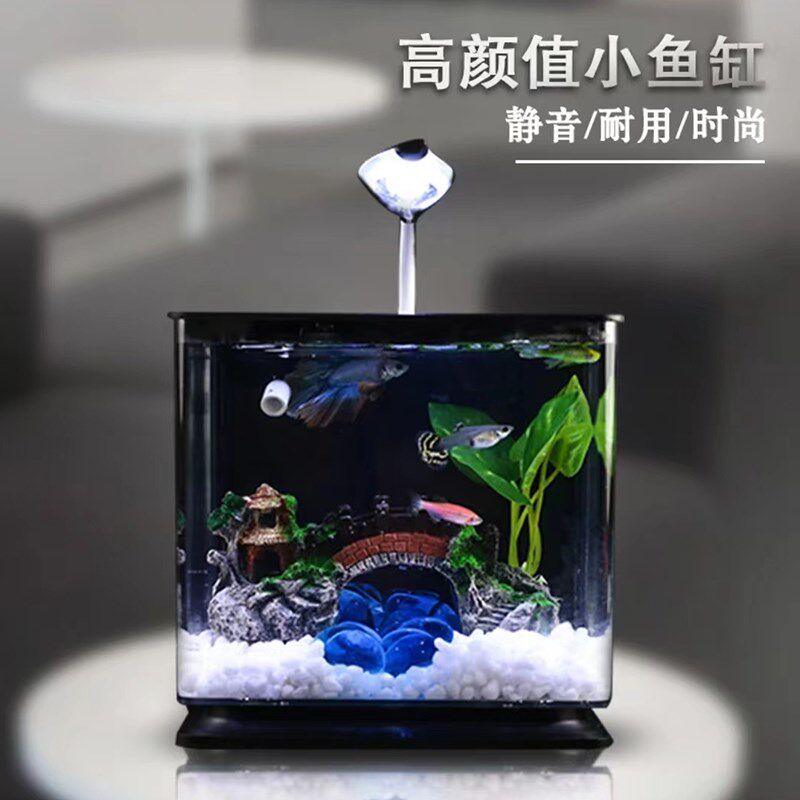 桌面迷你鱼缸客厅小型金鱼缸创意亚克力塑料小型观赏鱼用孔雀全套