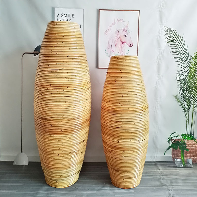 东南亚藤编落地花瓶摆件插干花绢花编织花器客厅餐厅橱窗摆设防摔