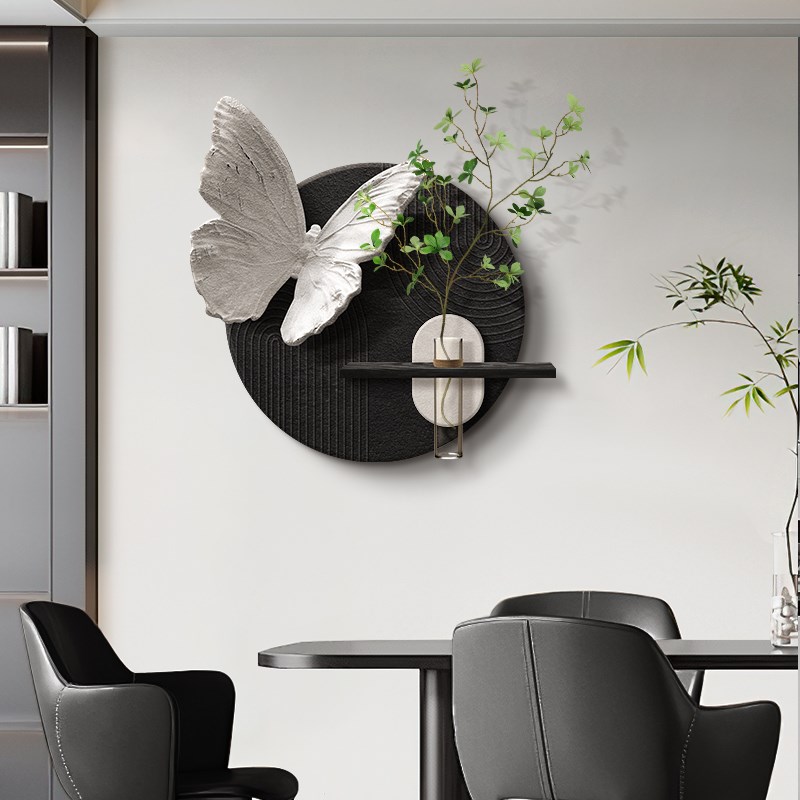 黑白蝴蝶餐厅装饰画简约高级感抽象客厅挂画水培绿植餐桌墙面壁画