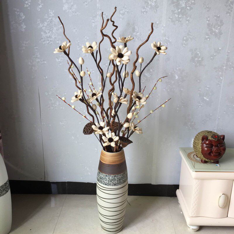 仿真叶脉玉米皮制作干枝干花假花套装客厅落地摆放玄关隔断装饰花