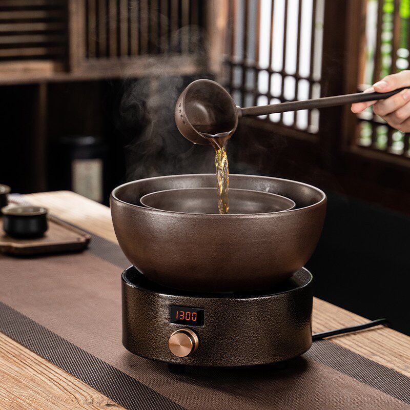 大号土陶柴烧陶瓷煮茶器电陶炉套装复古煮茶炉煮茶碗普洱茶具黑茶
