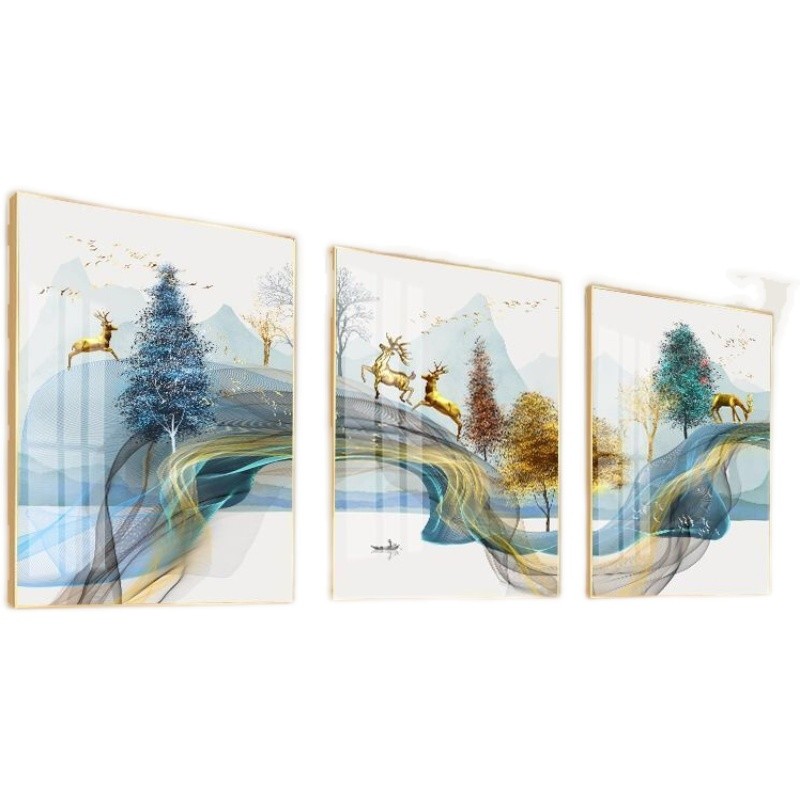 客厅装饰画北欧风格沙发背景墙三联画卧室壁画有框画晶瓷镶钻挂画