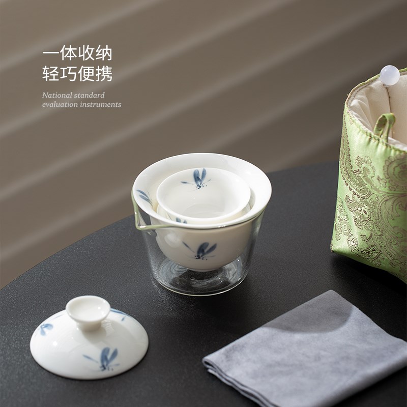 羊脂玉瓷户外旅行茶具便携式蝴蝶兰快客杯旅游露营功夫茶具收纳包