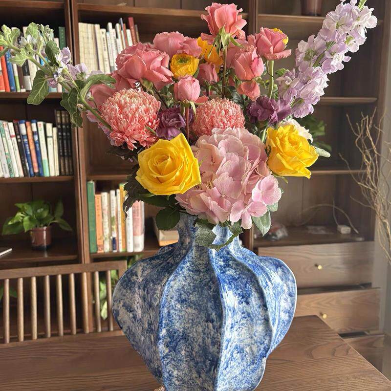 新中式手工陶瓷花瓶创意客厅插花玄关民宿插U花高级感摆水培花瓶