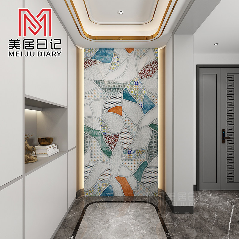 复古抽象叶子大理石岩板纹理玄关瓷砖画背景墙过道走廊壁画墙砖