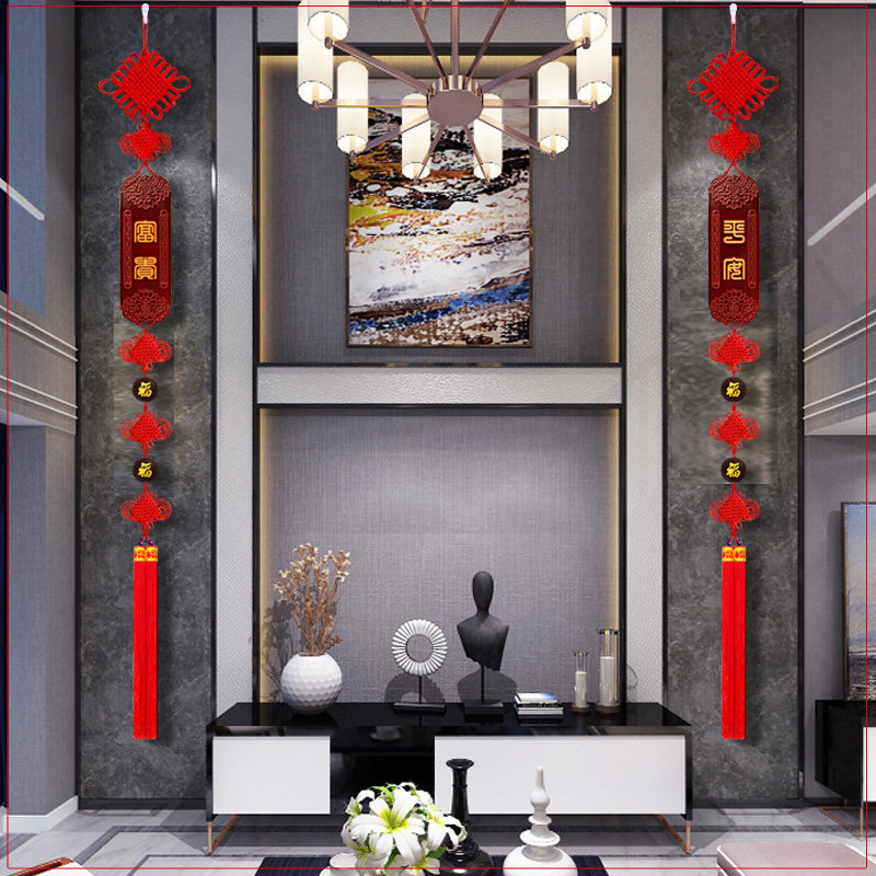 2023新款桃木中国结挂饰客厅特大号对联玄关电视背景墙吉祥挂件
