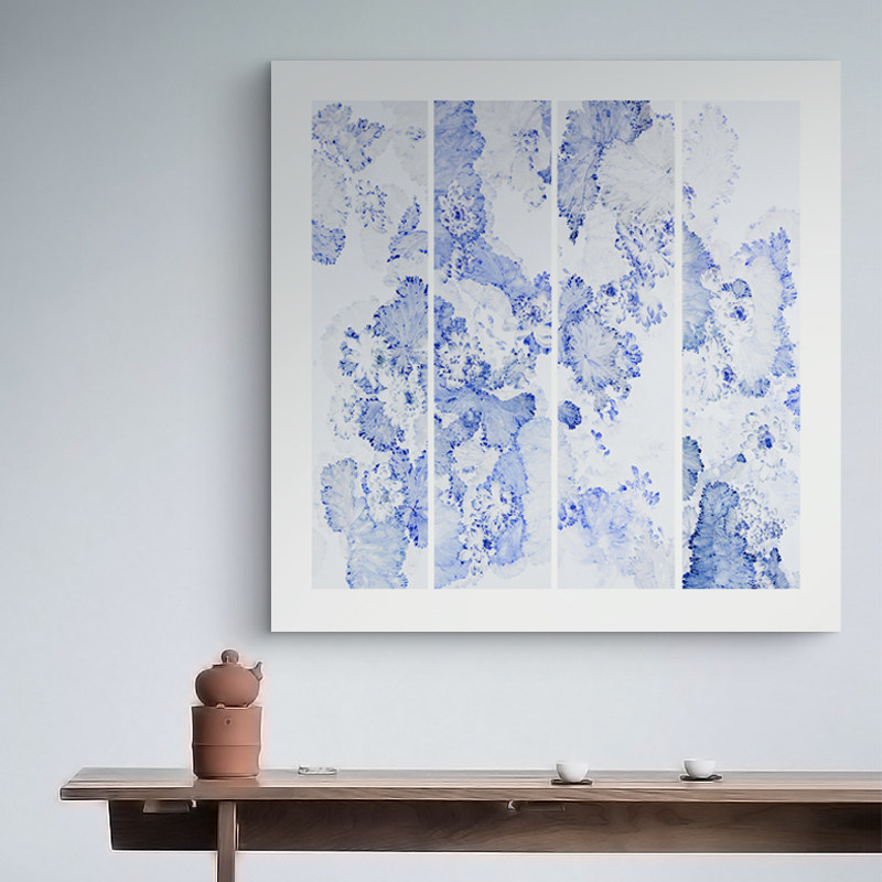 新中式客厅沙发背景墙饭厅装饰画玄关荷花挂画茶室饭厅青花壁画