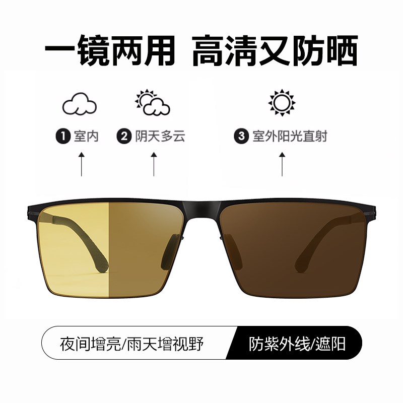 古拉达眼镜男变色开车太阳镜防远光日夜两用夜视镜感光墨镜防紫外