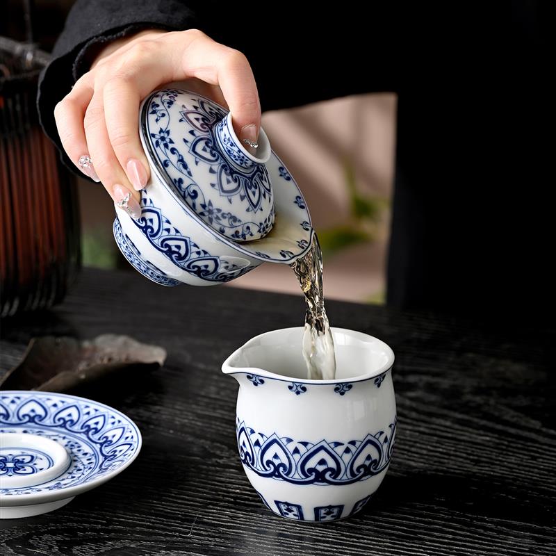 景德镇青花如意宝相公道杯陶瓷茶海公杯家用匀杯小号分茶器零配