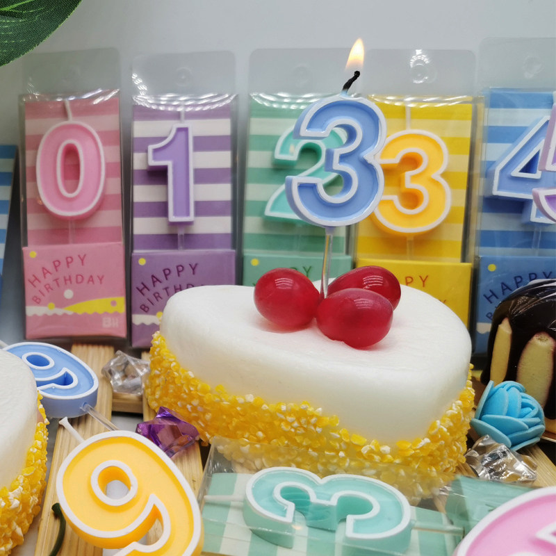 包邮糖果色数字蜡烛生日蛋糕烘焙装饰可爱多色粉蓝色派对无烟儿童