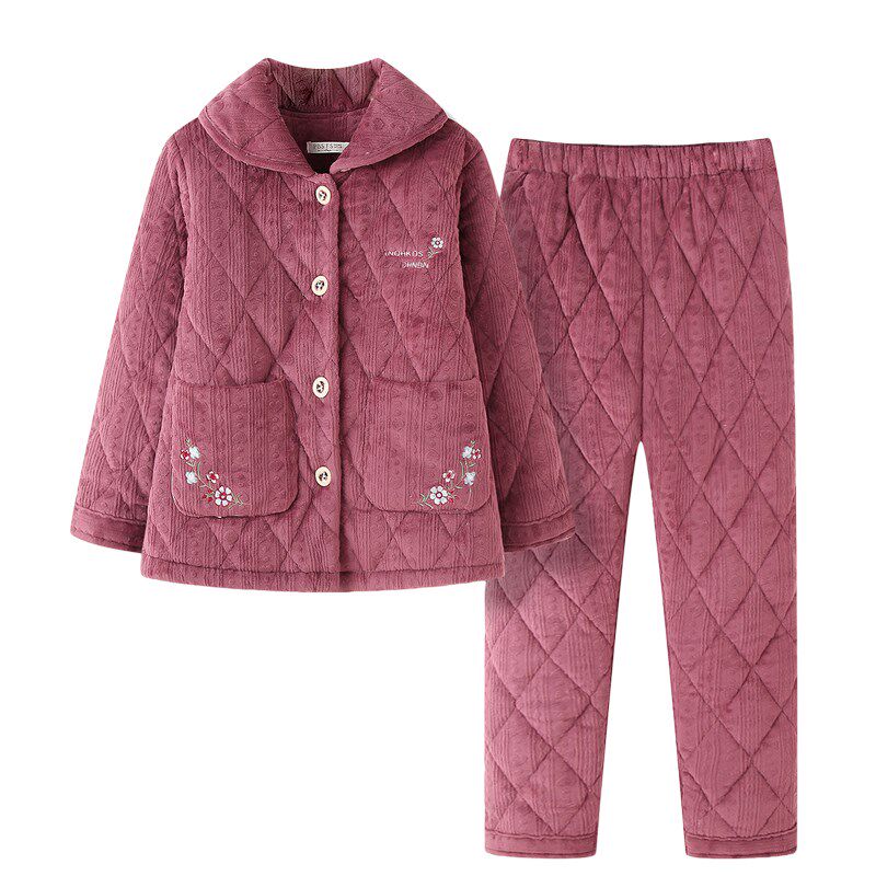 中老年人冬装女妈妈睡衣夹棉加厚老人衣服奶奶家居服冬季保暖套装