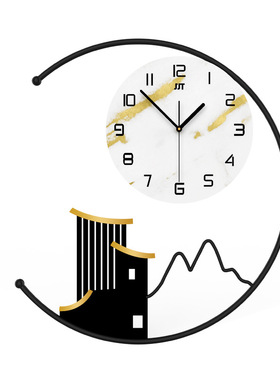 现代简约创意客厅挂钟 中式夜光静音背景墙装饰钟表 时尚轻奢时钟