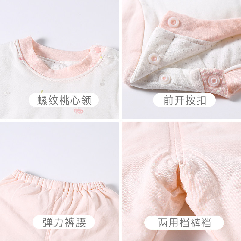 女童夹棉保暖两件式内衣套装冬季棉衣婴儿童宝宝婴幼儿冬款冬装睡