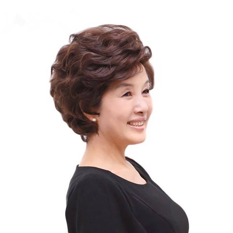 真人发丝假发女短发中老年人假发女士蓬松短卷发送妈妈化疗真发套